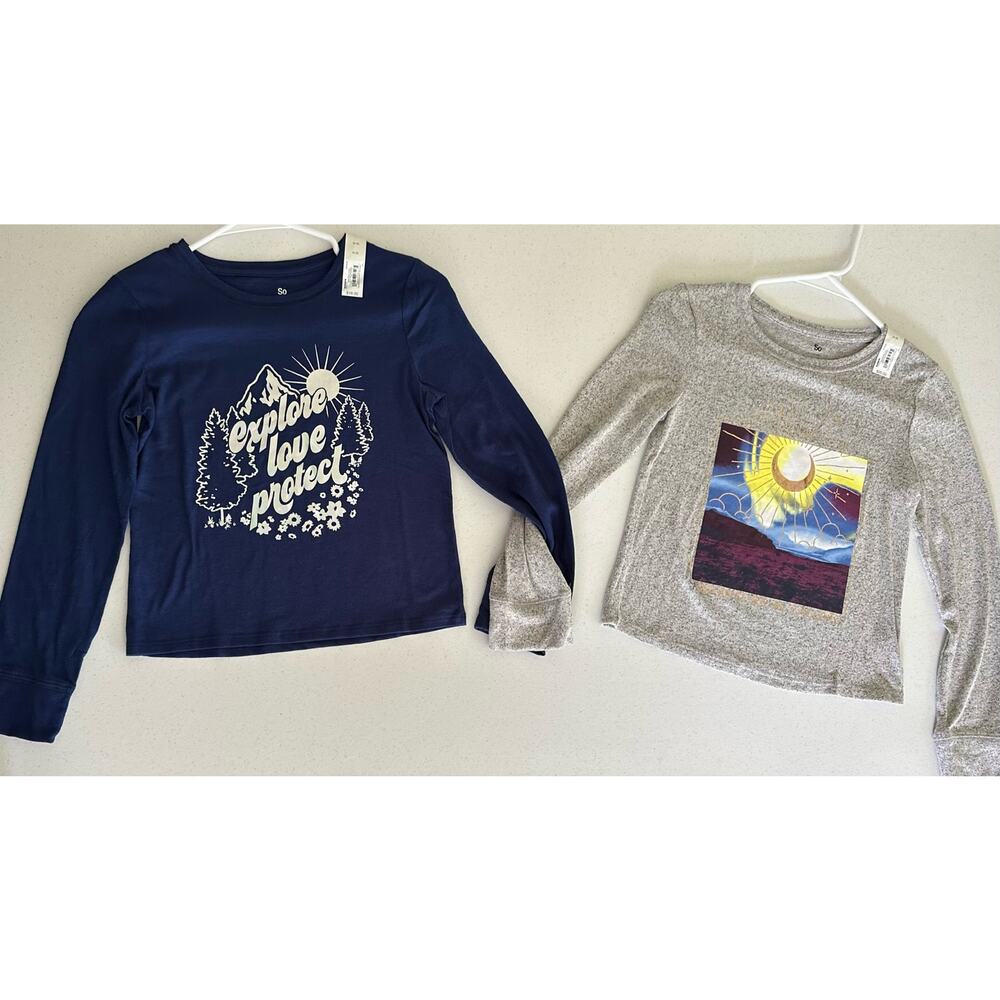 So Girl’s Boxy Tshirts Lot of 2 Size Medium Navy Gray Longsleeve with Graphic
